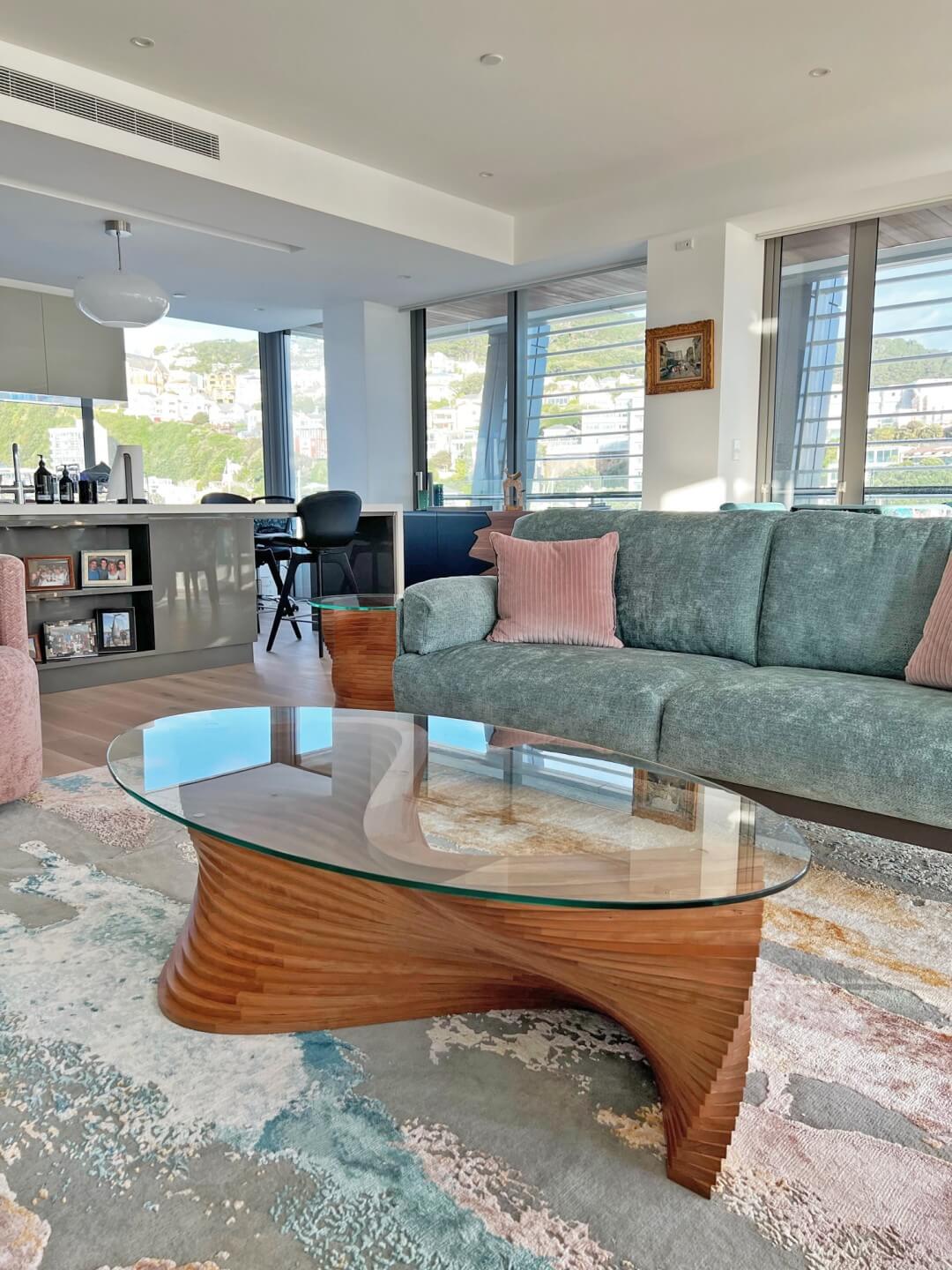 Sidewinder sculptural coffee table in Jon Landau’s living room
