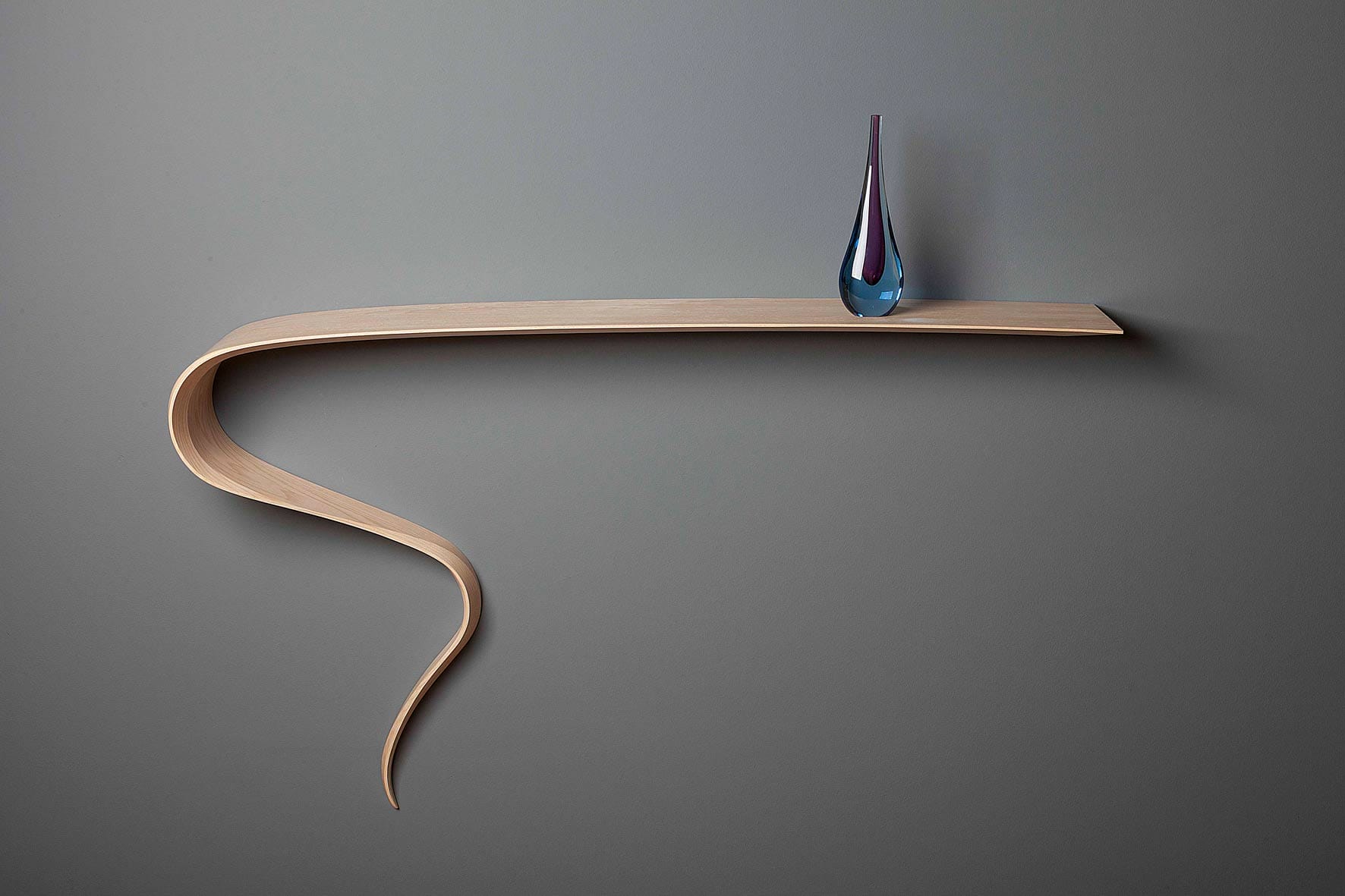 Genie sculptural floating wooden shelf